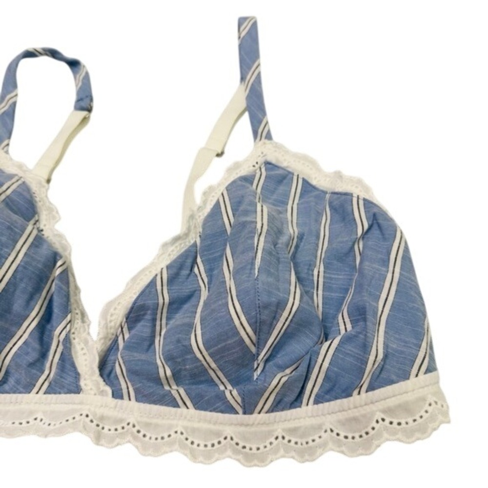 New New Auden Bralette unlined wirefree adjustable bra size large blue and white